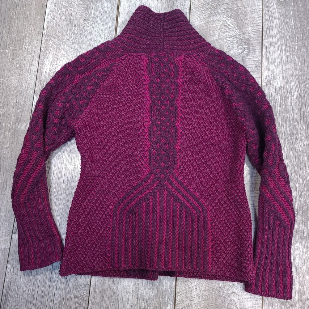 Aran Crafts Cardigan Womens Large Purple Merino Wool Button Sweater Ireland - Picture 2 of 5